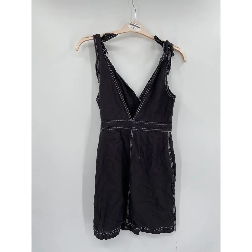 Free‎ People London Town Overall Tie Shoulder Strap Button Front Black Dress NWT